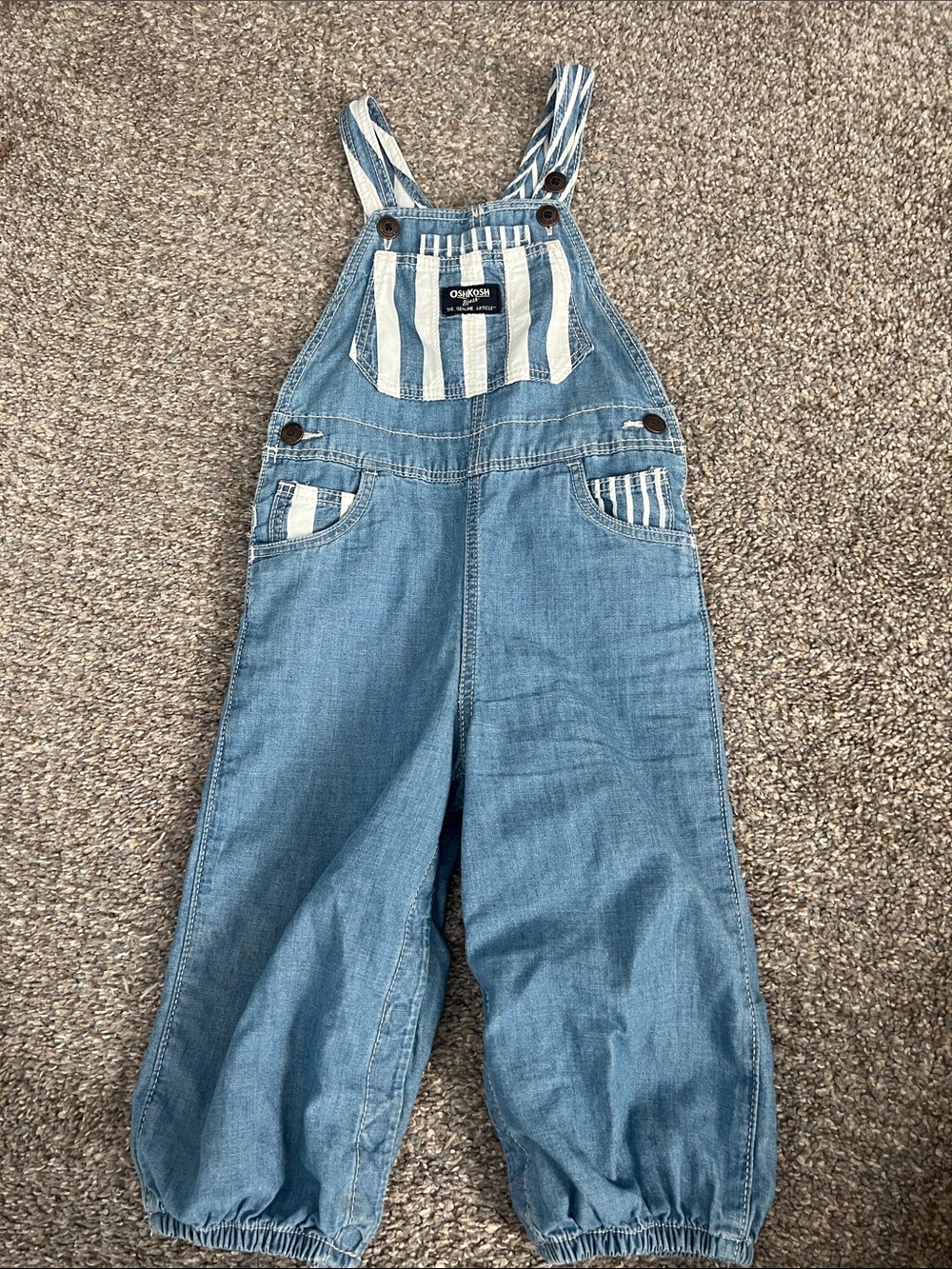 OshKosh B'gosh Light Blue Denim Overalls with White Striped Accent